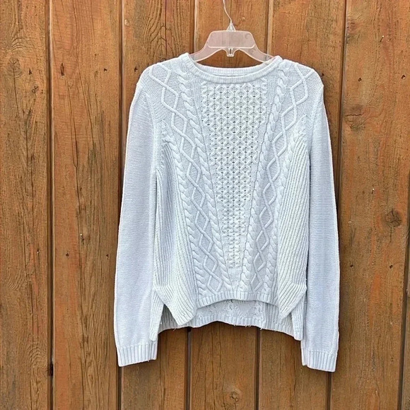 Sweaters - CREAM SWEATER Women’s XL CABLE KNIT VISCOSE NYLON Merino WOOL winter warm office